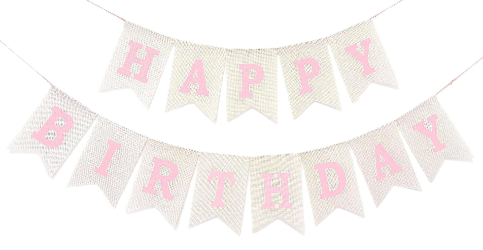 Pink Happy Birthday Banner Sign, Burlap Pink Happy Birthday Party Decorations for Girls Women