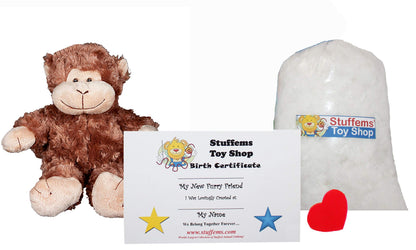 Stuffems Toy Shop Make Your Own Stuffed Animal Mini 8 Inch Cute Monkey Kit - No Sewing Required!