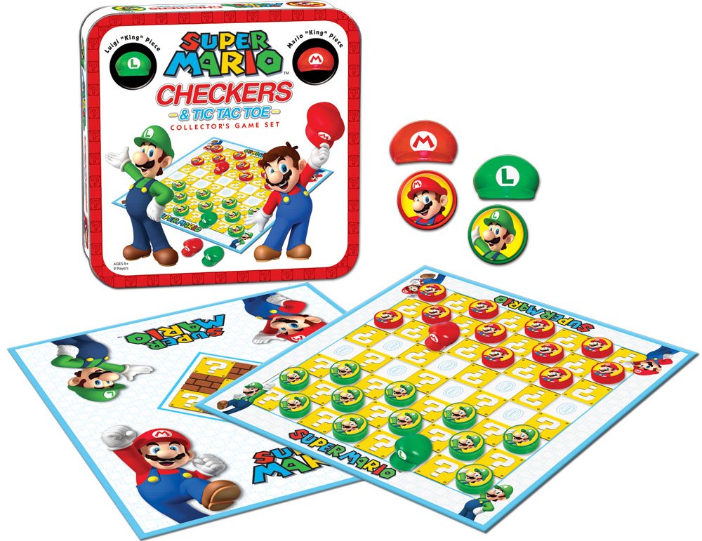Super Mario Checkers & Tic-Tac-Toe Collector's Game Set | Featuring Super Mario Bros - Mario & Luigi | Collectible Checkers and TicTacToe Perfect