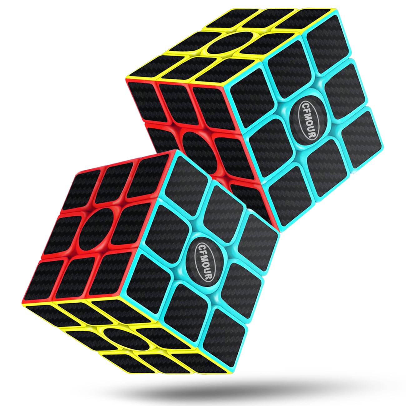 CFMOUR Original Speed Cube 3x3x3 Magic Carbon Fiber Sticker Smooth Cube, Enhanced Version Black - Pack of 2