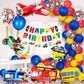 MOVINPE Transportation Birthday Decoration for Boys Happy Birthday Banner Cars School Bus Train Fire Truck Motorcycle Plane Foil Balloons Transport