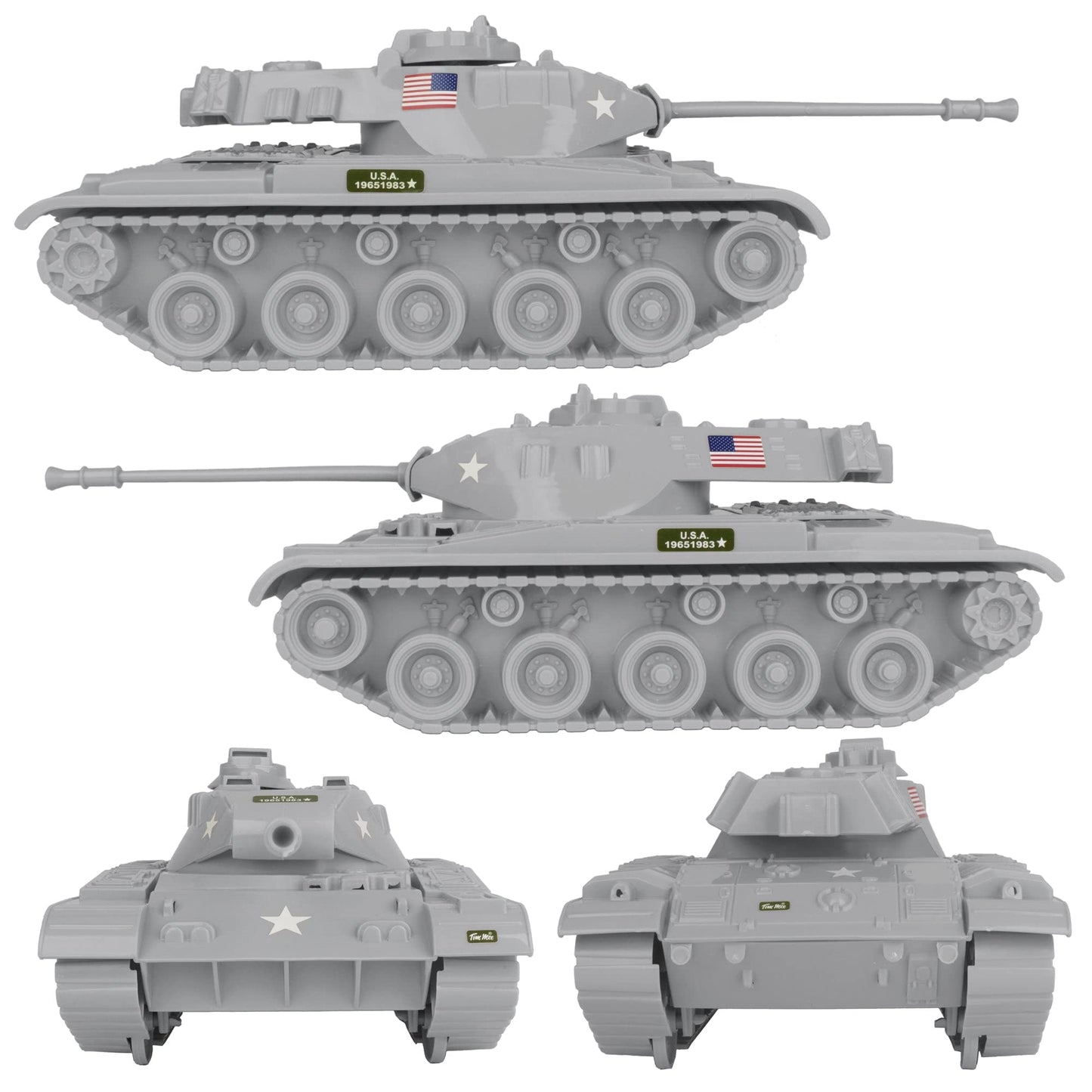 Tim Mee Toy Walker Bulldog Tank Playset- Gray 13pc - Made in USA