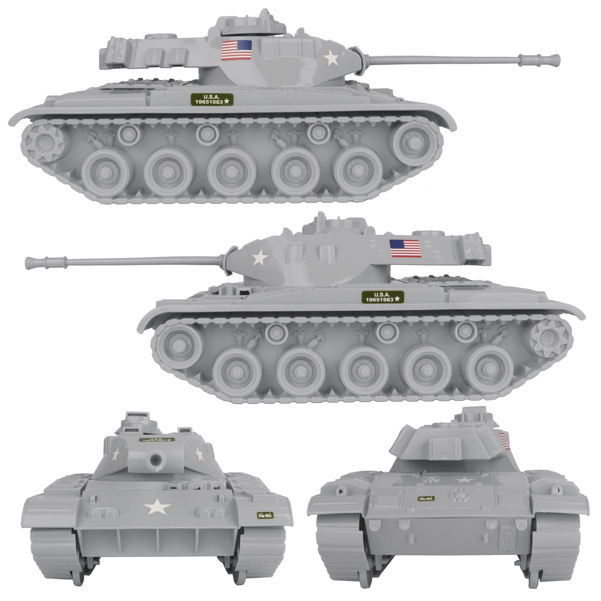 Tim Mee Toy Walker Bulldog Tank Playset- Gray 13pc - Made in USA