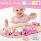 Lehoo Castle Wooden Train Set for Girls, Unicorn Train Set for Toddlers 2-4, Wooden Train Track with Storage Bag, Pink Train Fantasy Toys for 3 Year