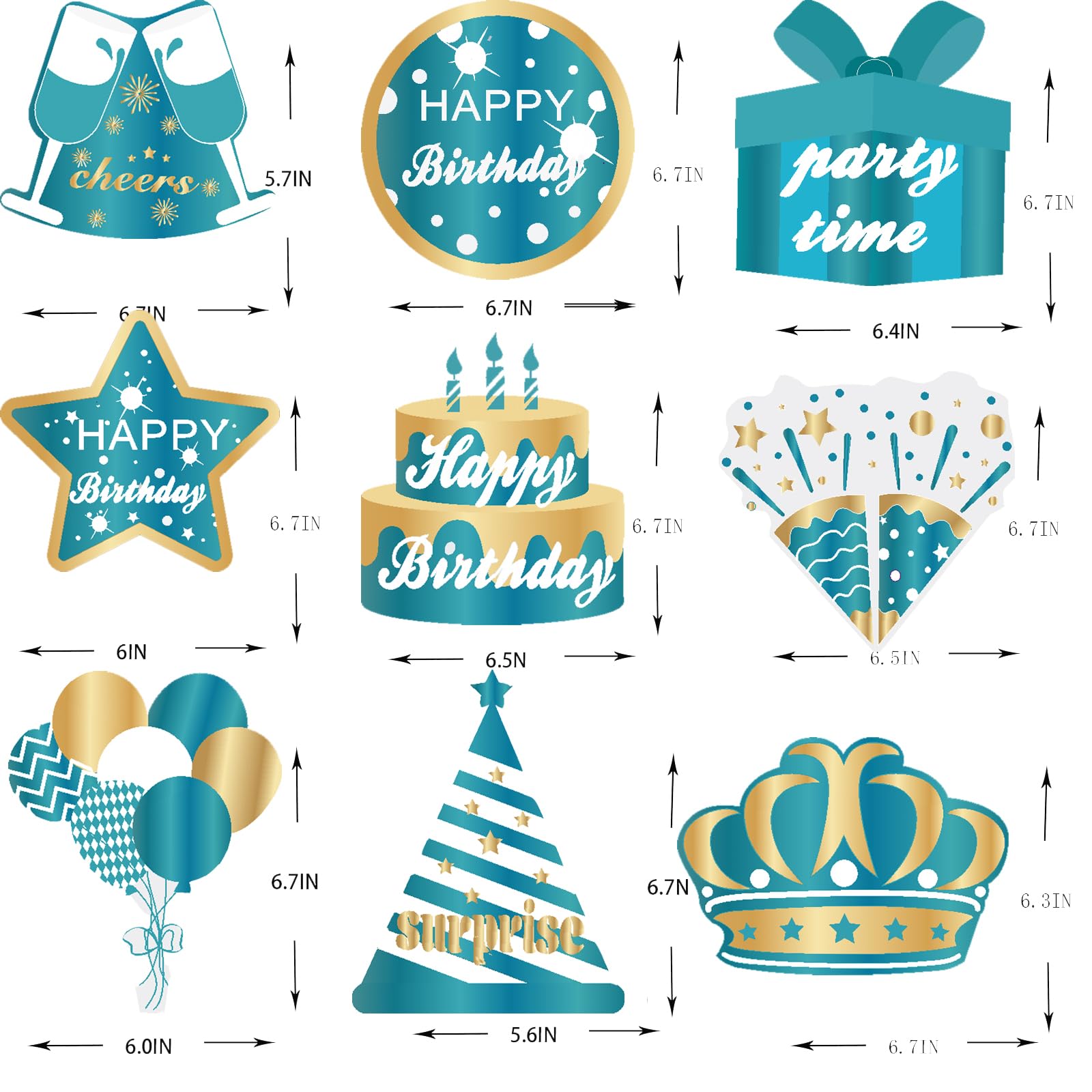 9PCS Lake Blue Gold Happy Birthday Decorations Honeycomb Centerpieces Happy Birthday Table Centerpieces Party Supplies 15th 16th 18th 21st 30th 40th