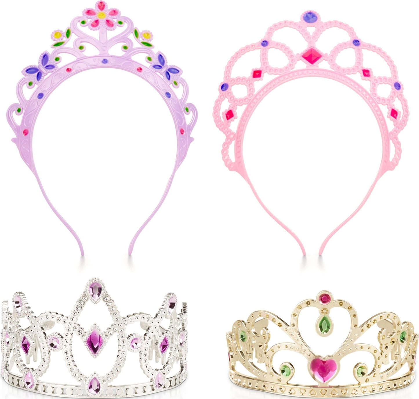 Melissa & Doug Dress-Up Tiaras Play Set for Kids (4-Piece) - Pretend Princess Crowns for Costume Role Play - Preschool Jewelry Toys for Girls Ages 3+
