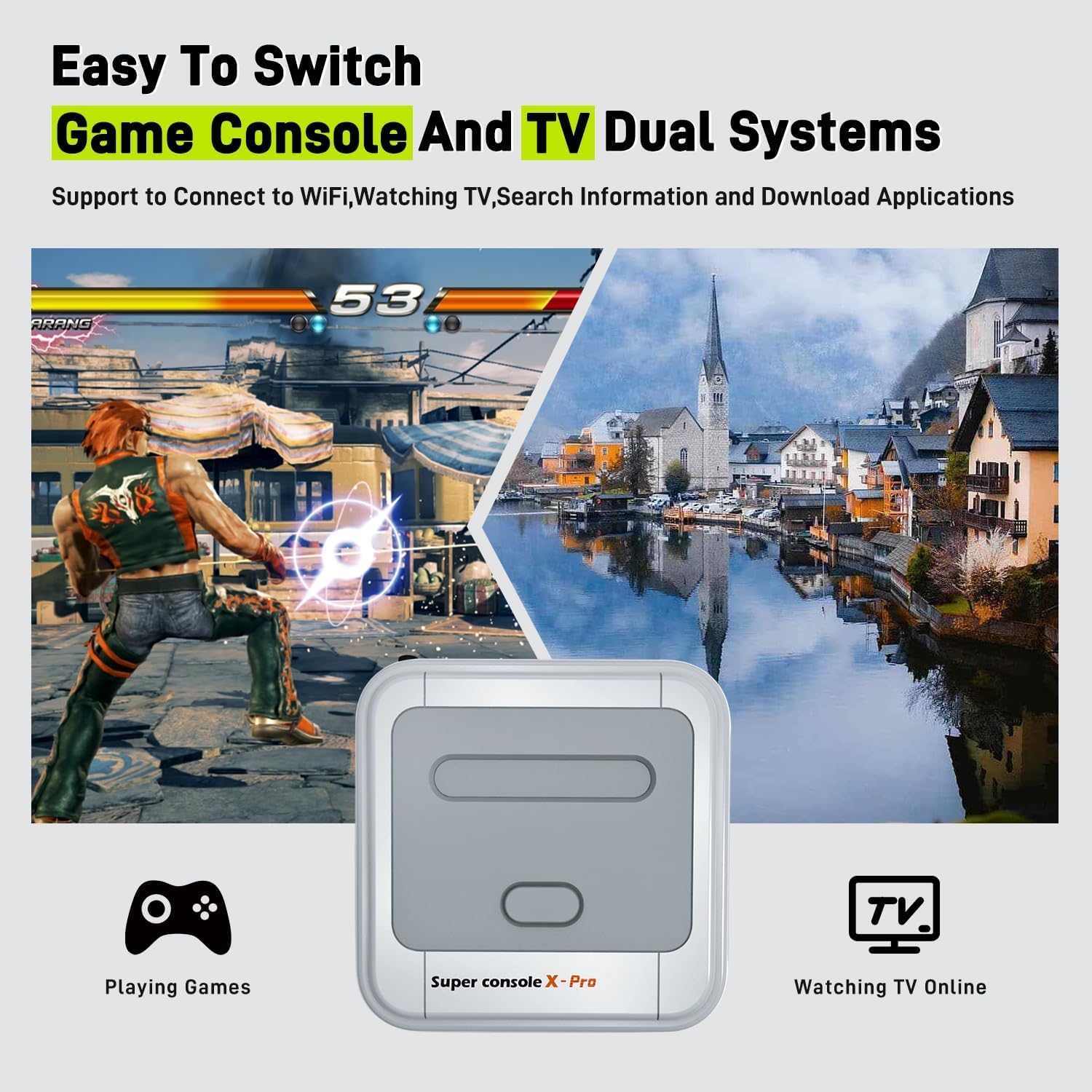 Kinhank Super Console X Pro with 37,000+ Games, 50+ Emulators retro game console, TV & Game System in 1,Emulator Console with 2 Wireless Controllers