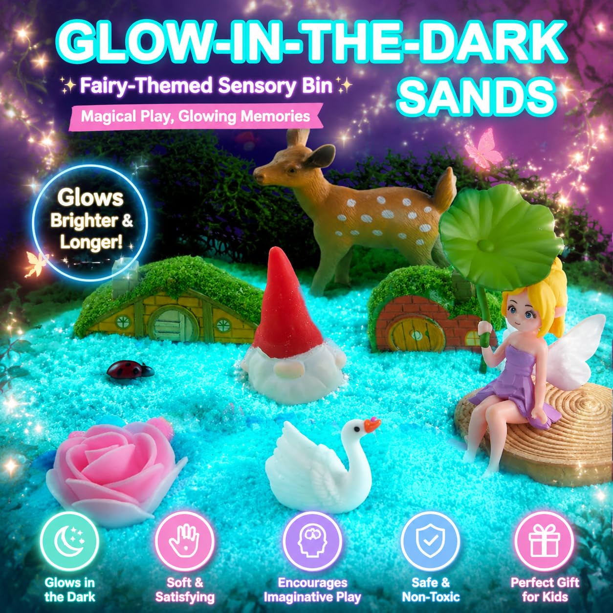 Carolart Spinning Fairy Garden Sensory Bin with Glow Sand Kit