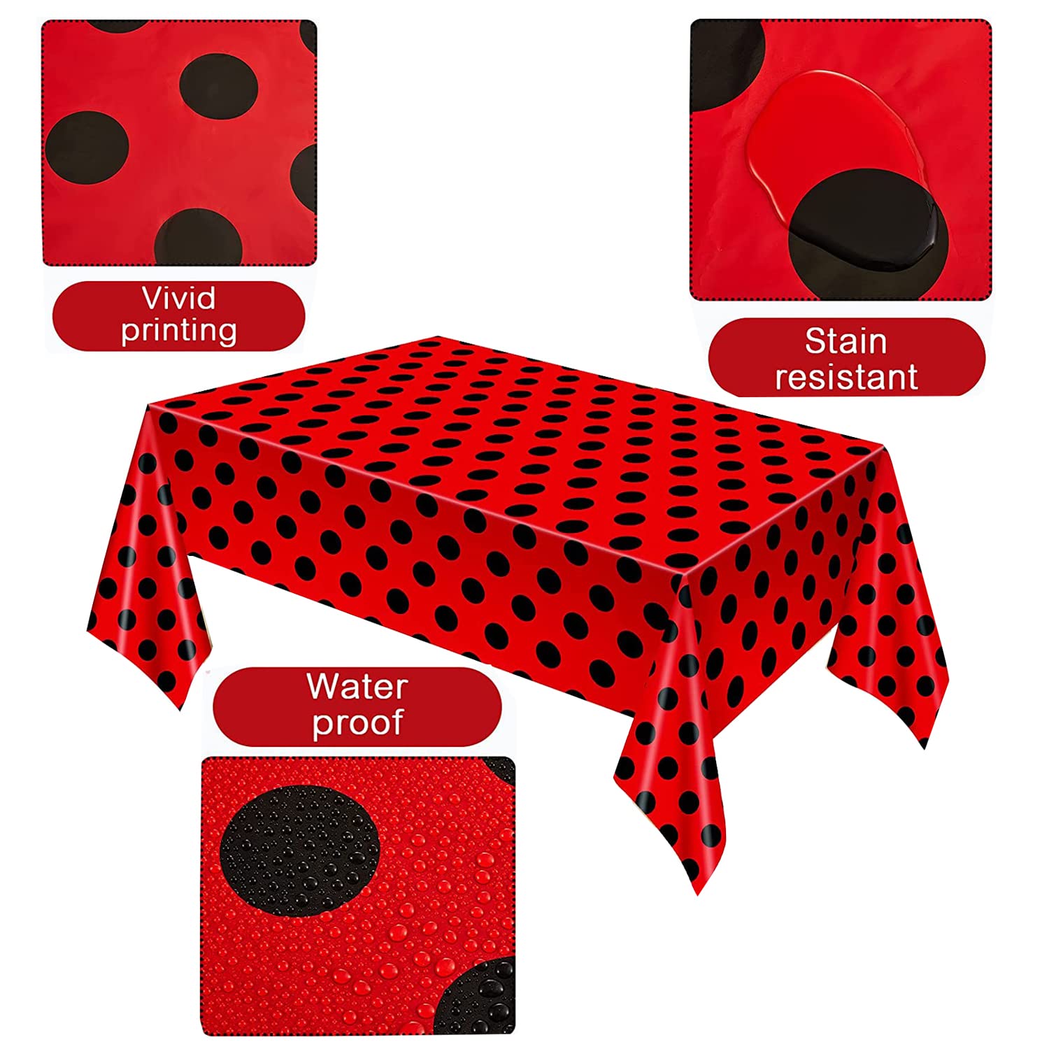 Ghberll Ladybug Party Bags 30Pcs Favor Kit with 1 Tablecover Red Black Polka Dots Tablecloth & Treat Paper Candy Bags for Birthday Party Decorations
