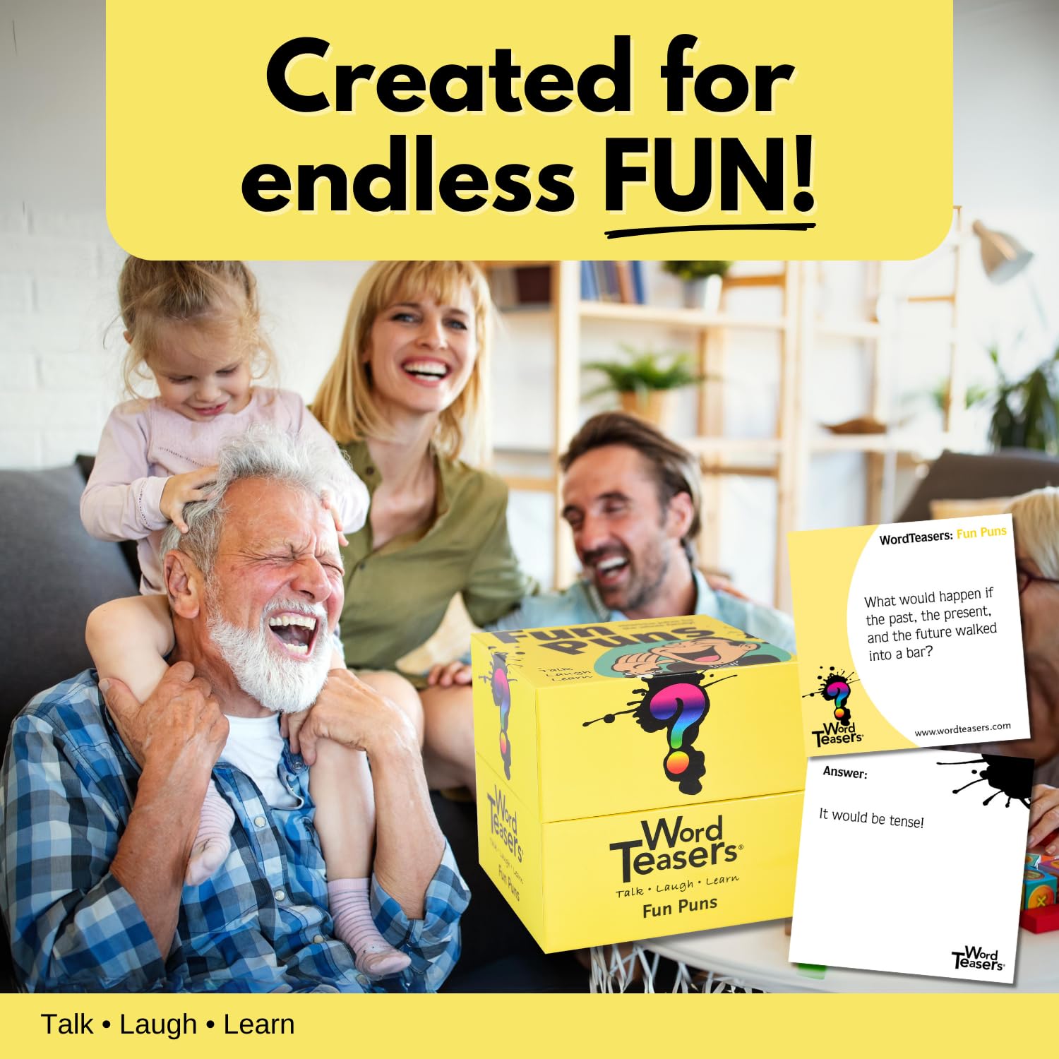 ? WORD TEASERS Fun Puns - Fun & Funny Joke Cards for Kids & Adults - A Pun Card Game Full of Cheesy Jokes - Word Riddle Pun Game - 150 Joke Cards