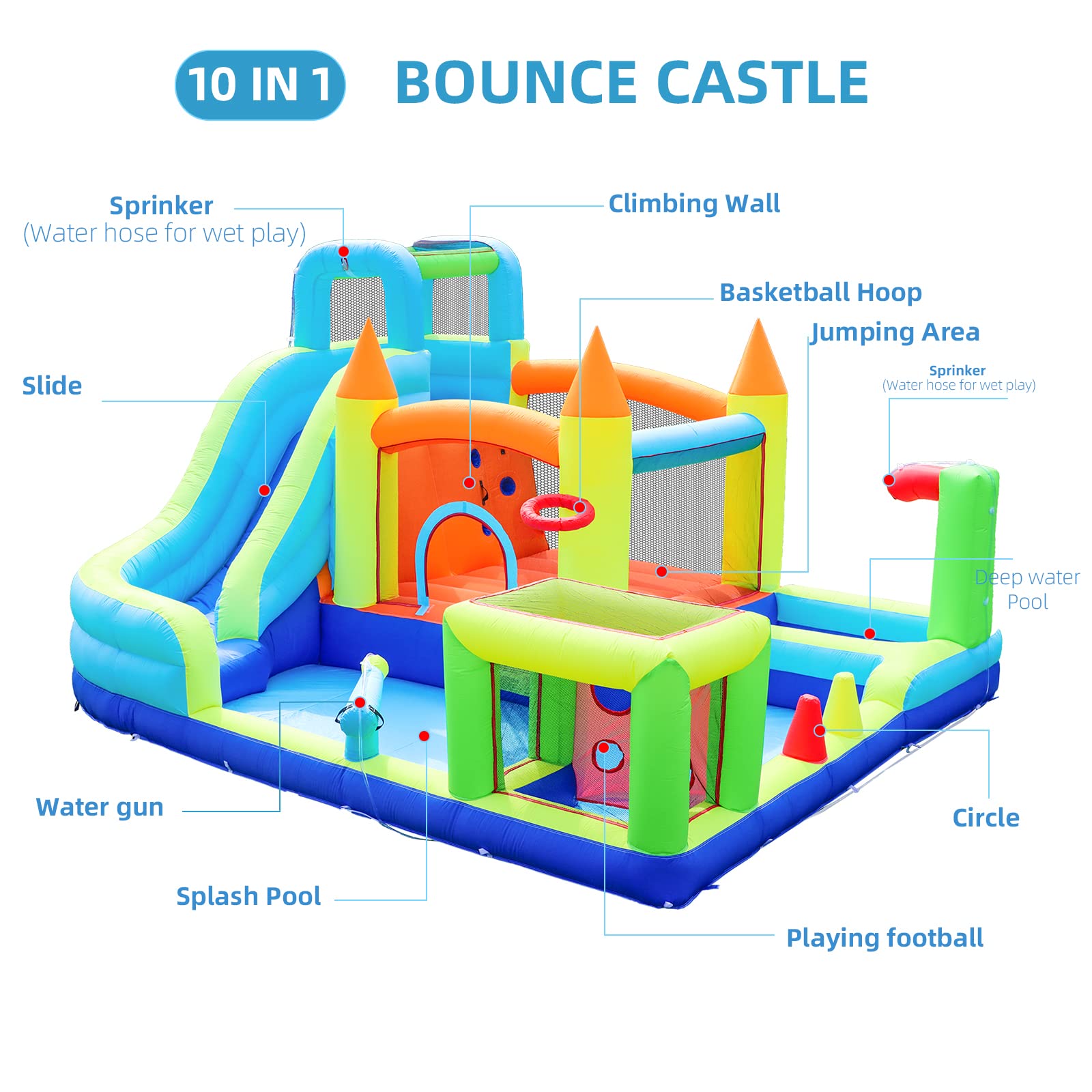 WelandFun Inflatable Water Slide Park for Kids Backyard, Inflatable Bounce House with Air Blower - Bouncy Castle with Climbing Wall, Jumping, Water