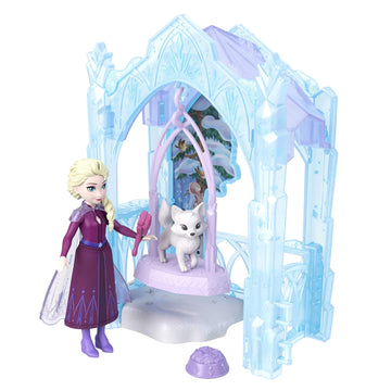 Mattel Disney Frozen Elsa Small Doll & Winter Animal Playset with Fox and Bird Figures, Slide & Accessories, Storytime Stackers ICY Animal Hideaway
