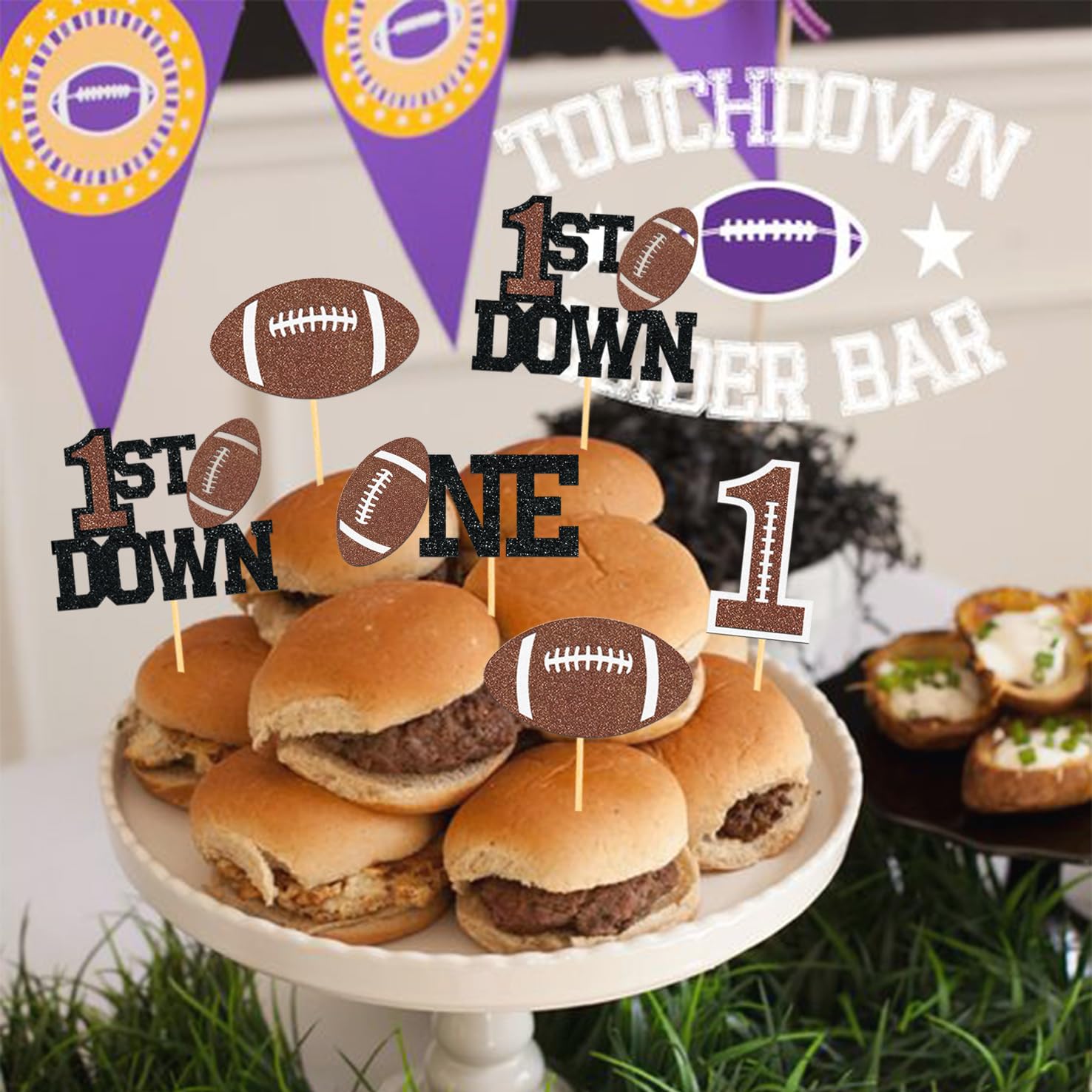 24Pcs Football 1st Birthday Cupcake Toppers - Football First Birthday Decor