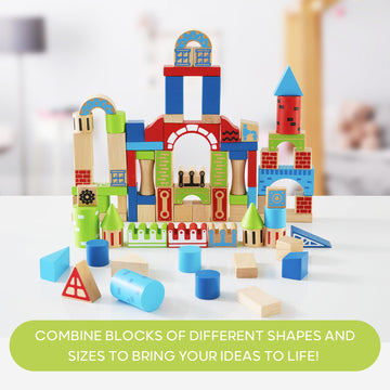 Discovery™ Wood Castle Blocks 80-Piece [Amazon Exclusive] Natural Wooden Building & Stacking Set, Imagination & Creativity Kids Activity Kit