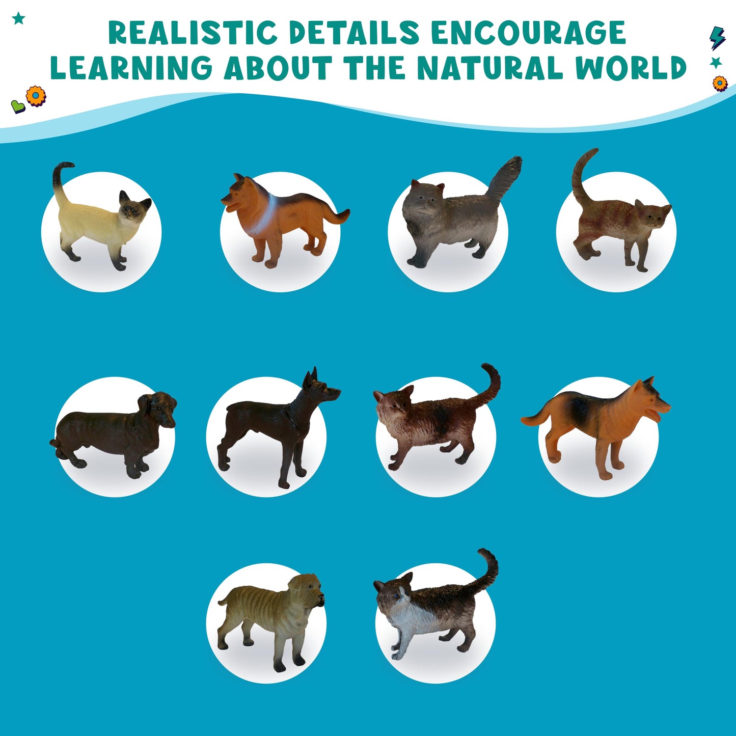 Get Ready Kids Pets Playset - 12 Animal Toy Set with Cats, Dogs & More