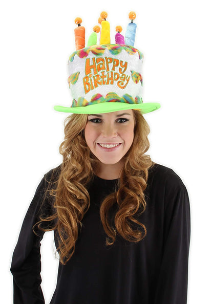 Adult Rainbow Birthday Cake Plush Hat - Plush Foam Hat with Adjustable Band and Hidden Pocket ST