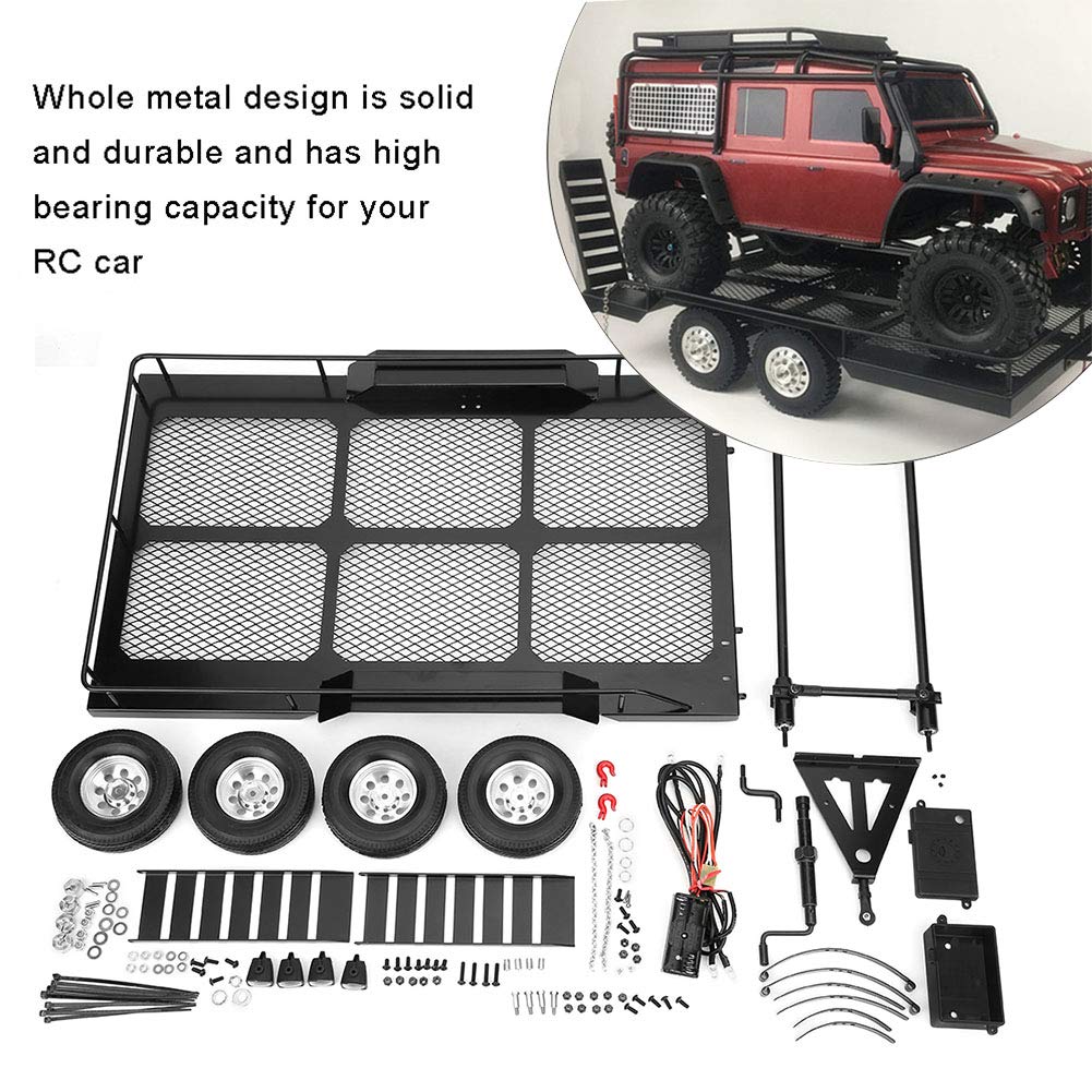 Srliya Metal Trail Car Trailer Accessory with Four Tires Fit for 1/10 RC Car