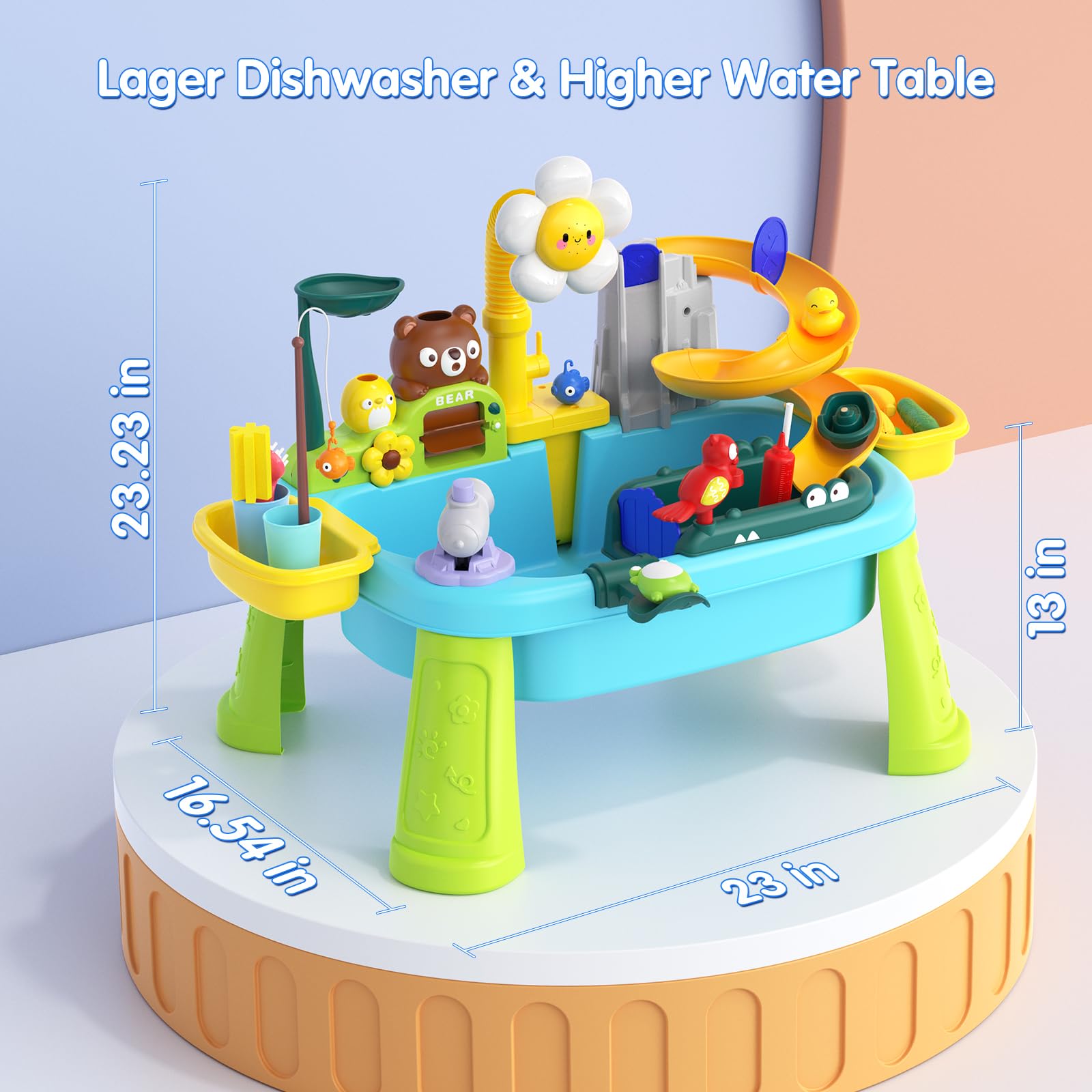 Water Table for Toddlers 1-3, Outdoor Toys for Kids Ages 4-8 with Pump, Kitchen Play Sink with Running Water, Fishing Toys Playset, Summer Outside
