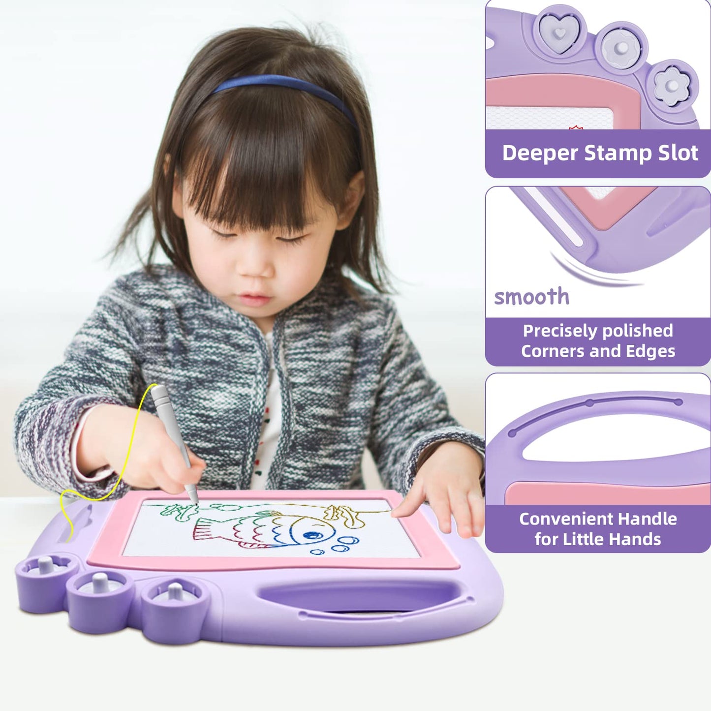 AiTuiTui Magnetic Drawing Board Toddler Toys for Girls Gifts, Erasable Sketch Writing Doodle Pad Travel Games for Kids in Car, Early Education