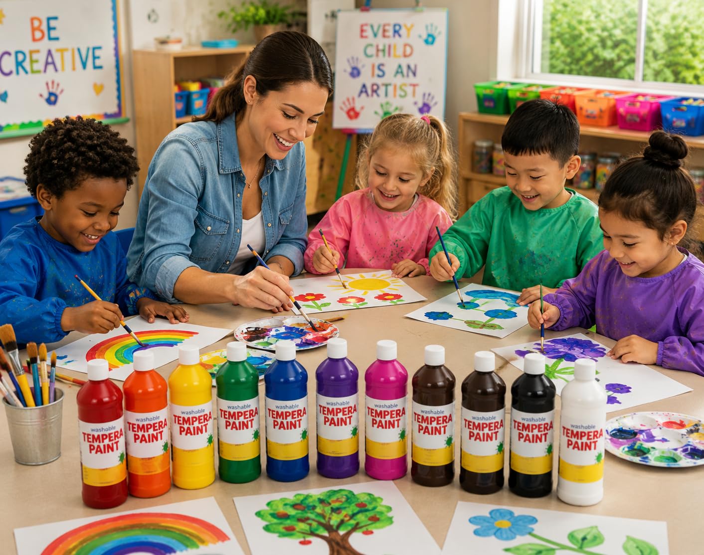 Fun Express Washable Tempera Paint Set for Kids - 10 Vibrant Colors (16 oz Squeeze Bottles, 160 Fl Oz Bulk) | Non-Toxic Arts and Crafts Supplies