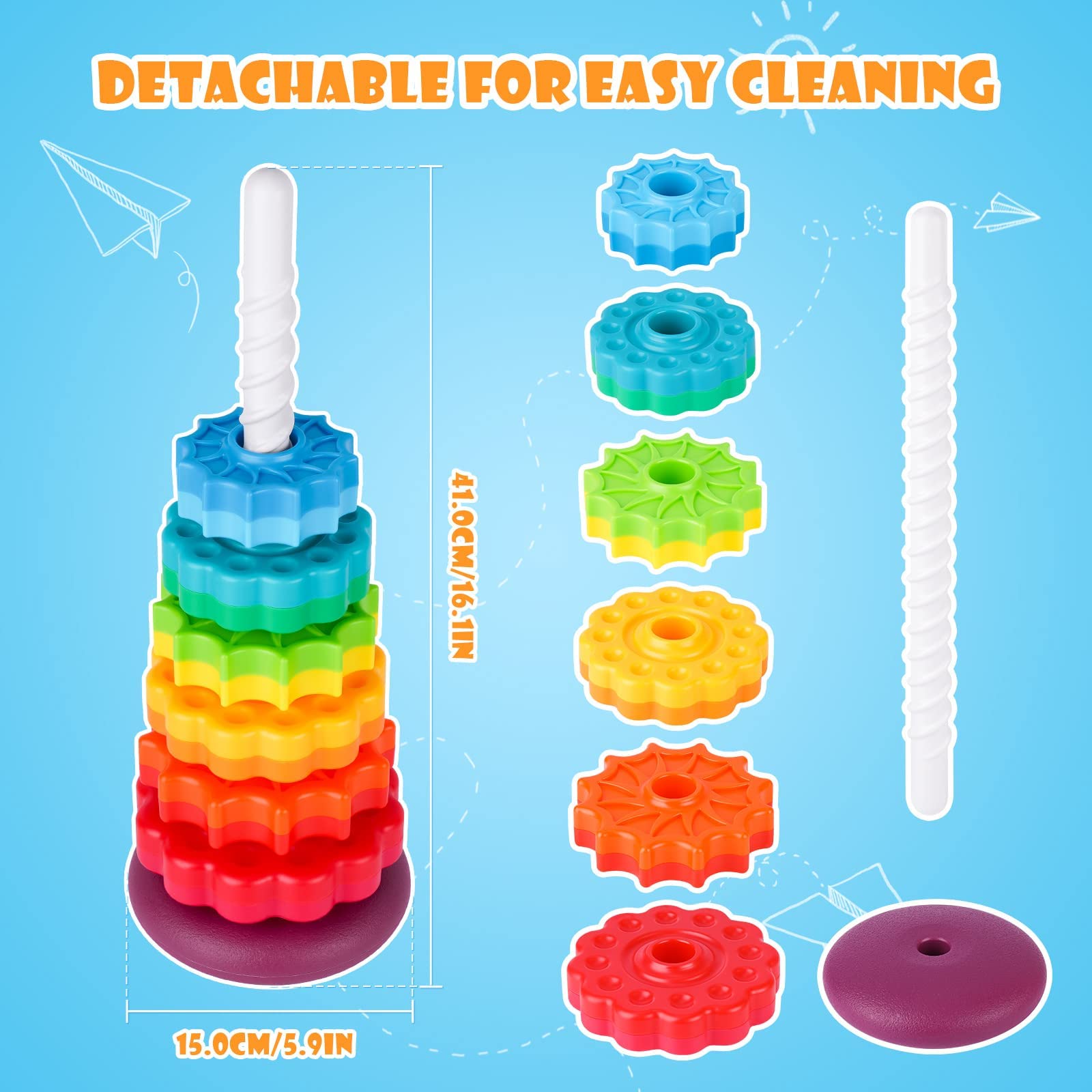 NiToy Spinning Stacking Toy for Kids, Rainbow Tower Dual-Color Spinning Wheels Premium Strong BPA-Free ABS Plastic Early Education Fun Learning