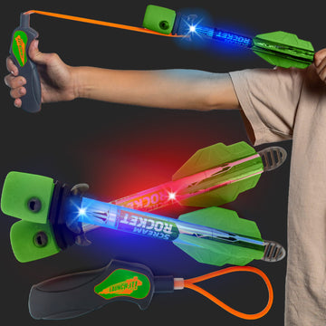 Light Up Foam Rocket Toys for Kids: Best LED Rocket Launcher Slingshot Lights Up & Makes Noise! Boys & Girls Outdoor Toys Party Favors Summer Birthday