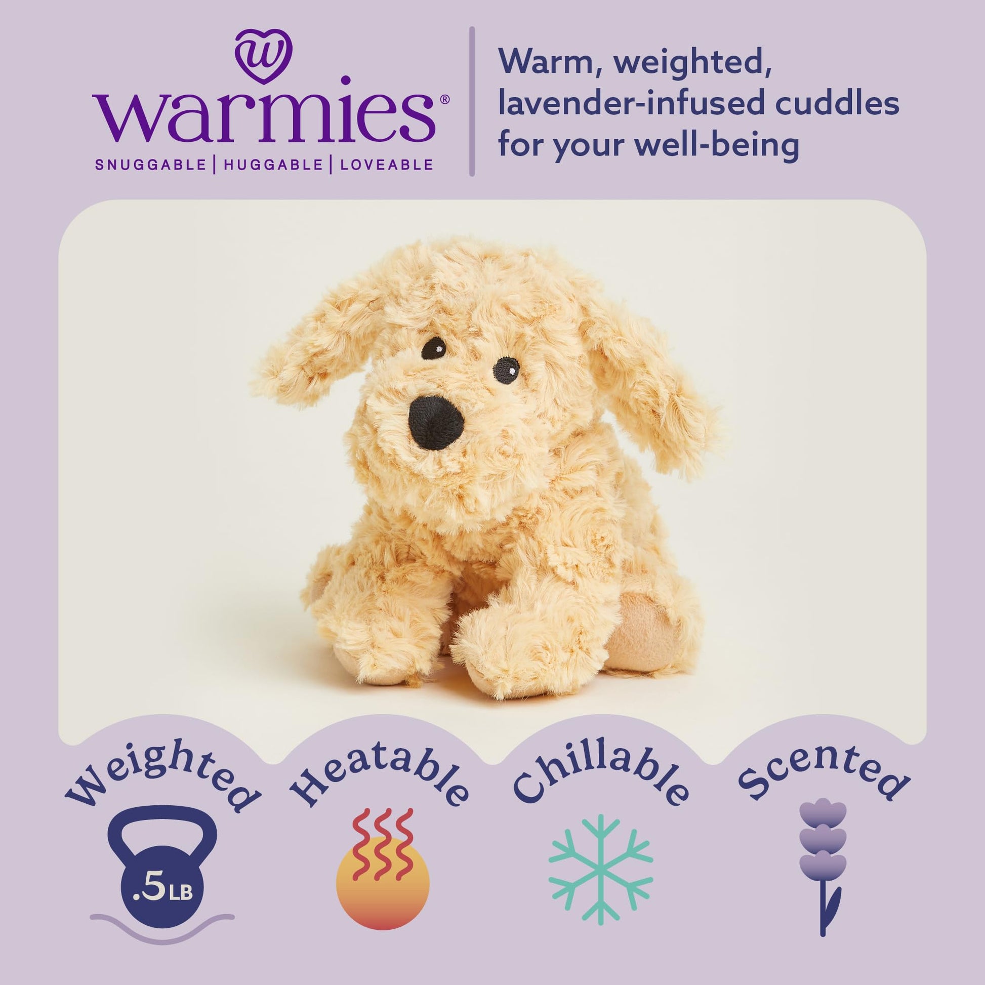 warmies Junior Microwavable & Weighted Stuffed Animals, Golden Dog - Heated Stuffed Animal Plushie for Warmth & Comfort - Cute Soft Plush Toys