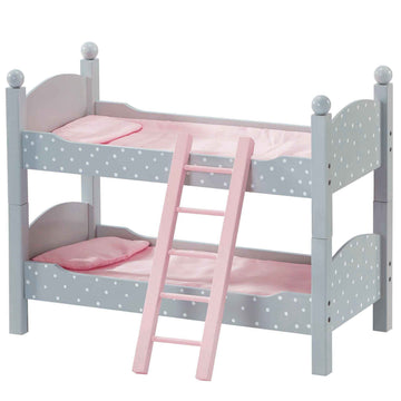 Olivia's Little World 18 in. Doll Wooden Convertible Bunk Bed Stacked on Top or Unstacked as Two Single Beds, Gray with White Polka Dots and Pink