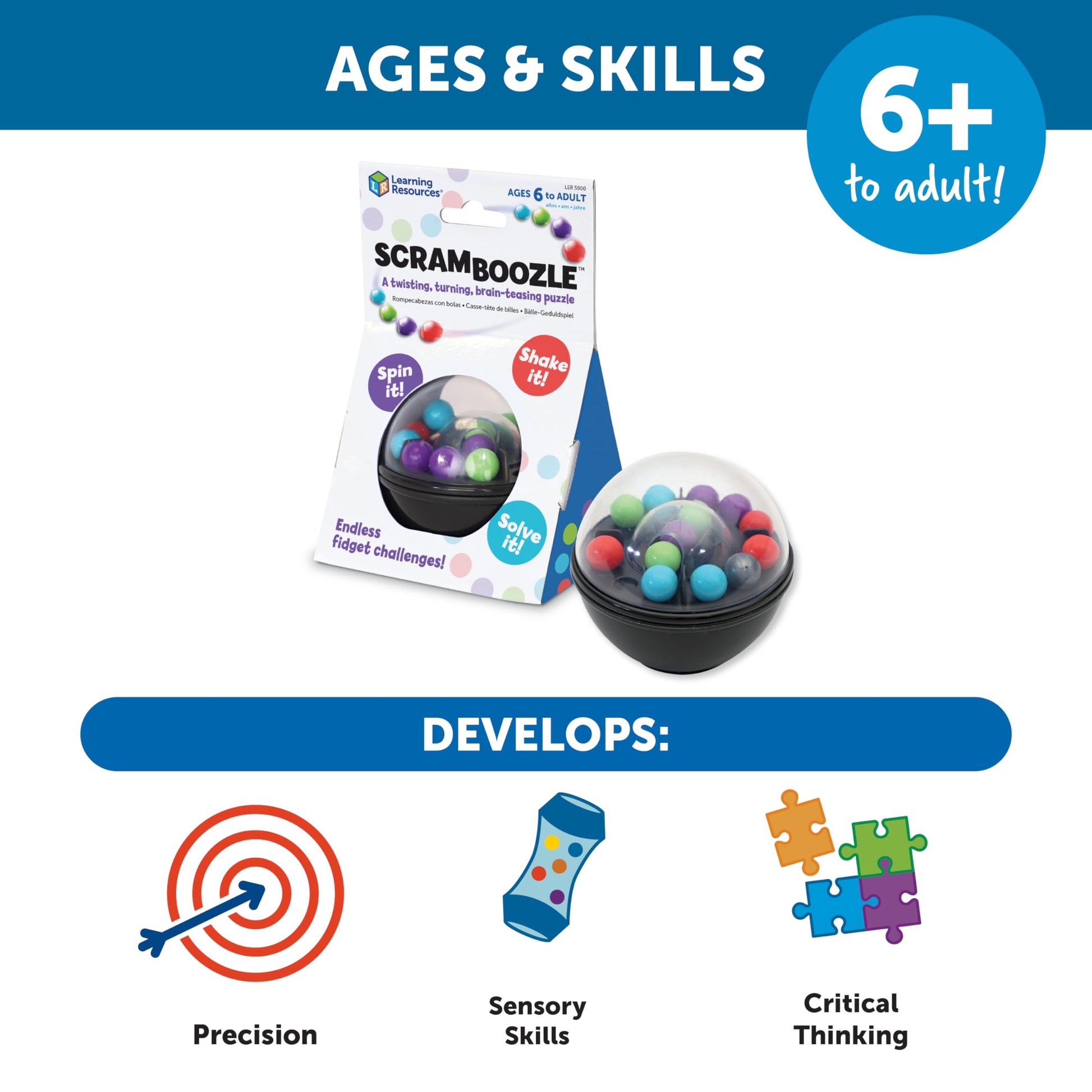 Learning Resources Scramboozle Puzzle Ball - 3D Brain Teaser Puzzles for Kids and Adults, Puzzles for Teens, Problem Solving Puzzle Games, Travel