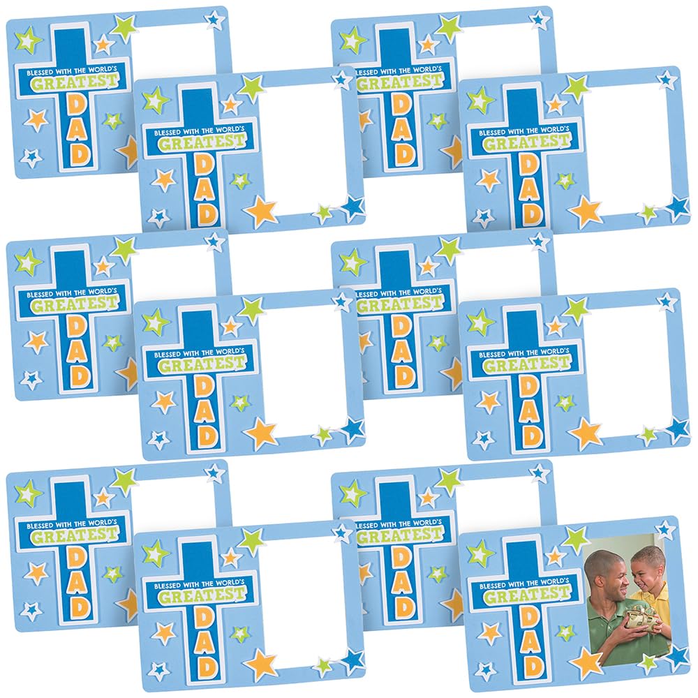 Fun Express Religious Father‘s Day Picture Frame Magnet Craft Kit - Makes 12 - DIY Craft Gifts for Kids, Sunday School Activities