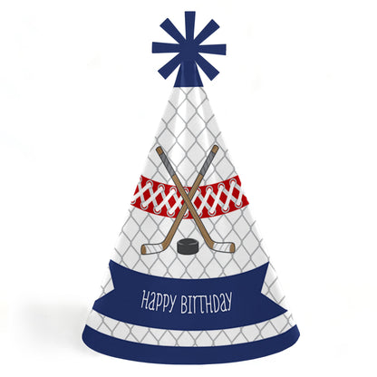 Big Dot of Happiness Shoots and Scores - Hockey - Cone Happy Birthday Party Hats for Kids and Adults - Set of 8 (Standard Size)