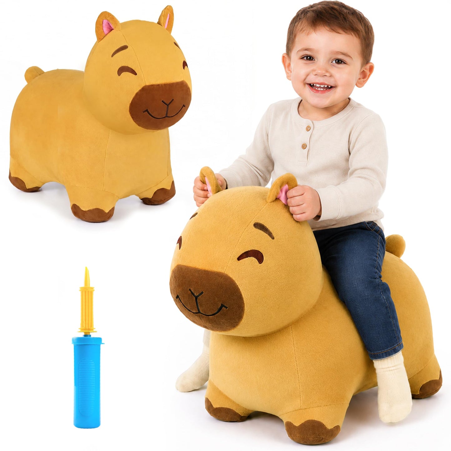 Bouncy Pals Capybara Hopping Horse, Toddler Inflatable Animal Hopper Toys