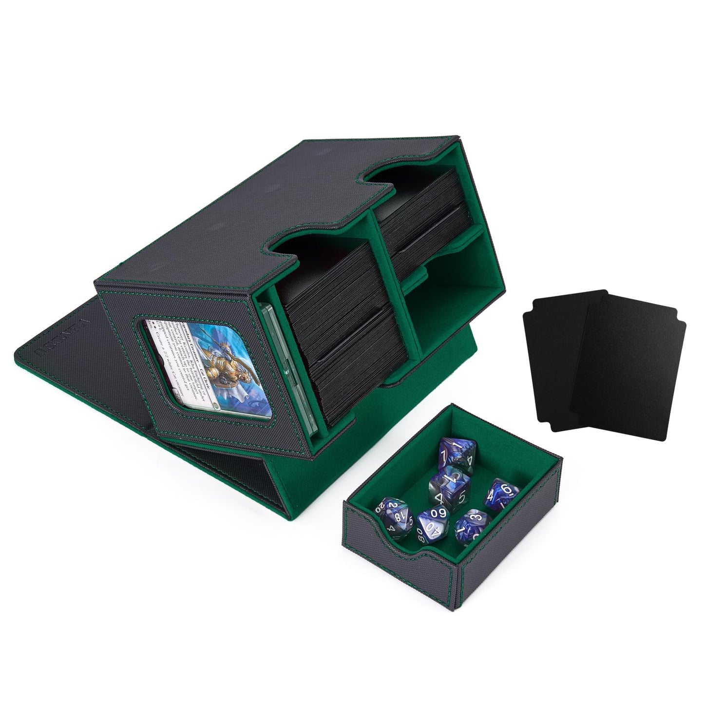 Venssu MTG Deck Box for Commander Display with dice tray,Card Deck Box Fits 160 Double Sleeved /200 Single Sleeved trading Cards, Deck Box TCG with 2