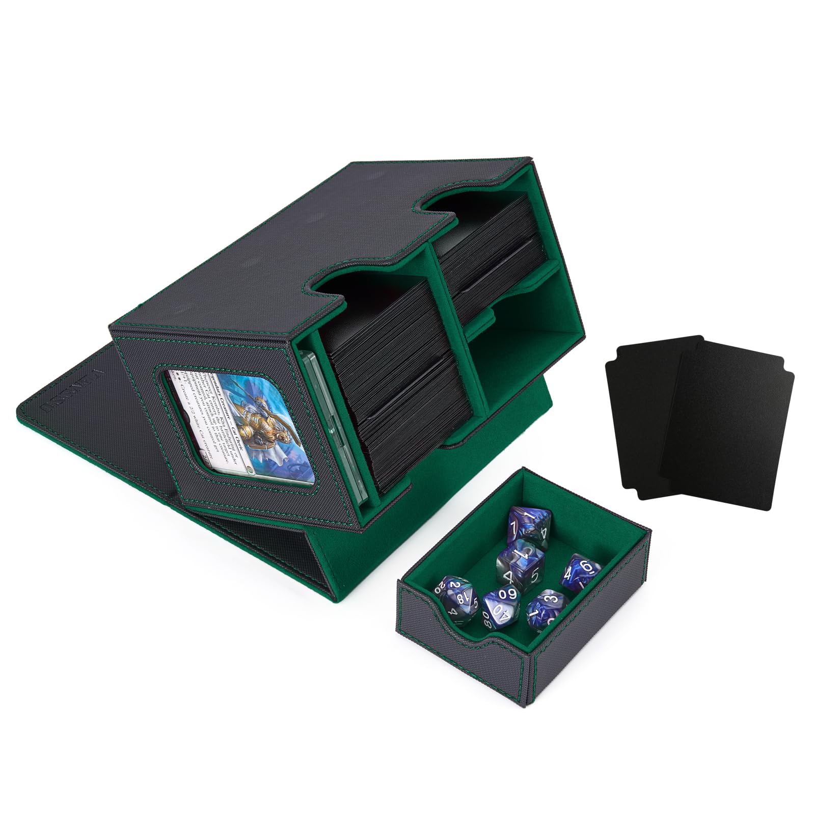 Venssu MTG Deck Box for Commander Display with dice tray,Card Deck Box Fits 160 Double Sleeved /200 Single Sleeved trading Cards, Deck Box TCG with 2