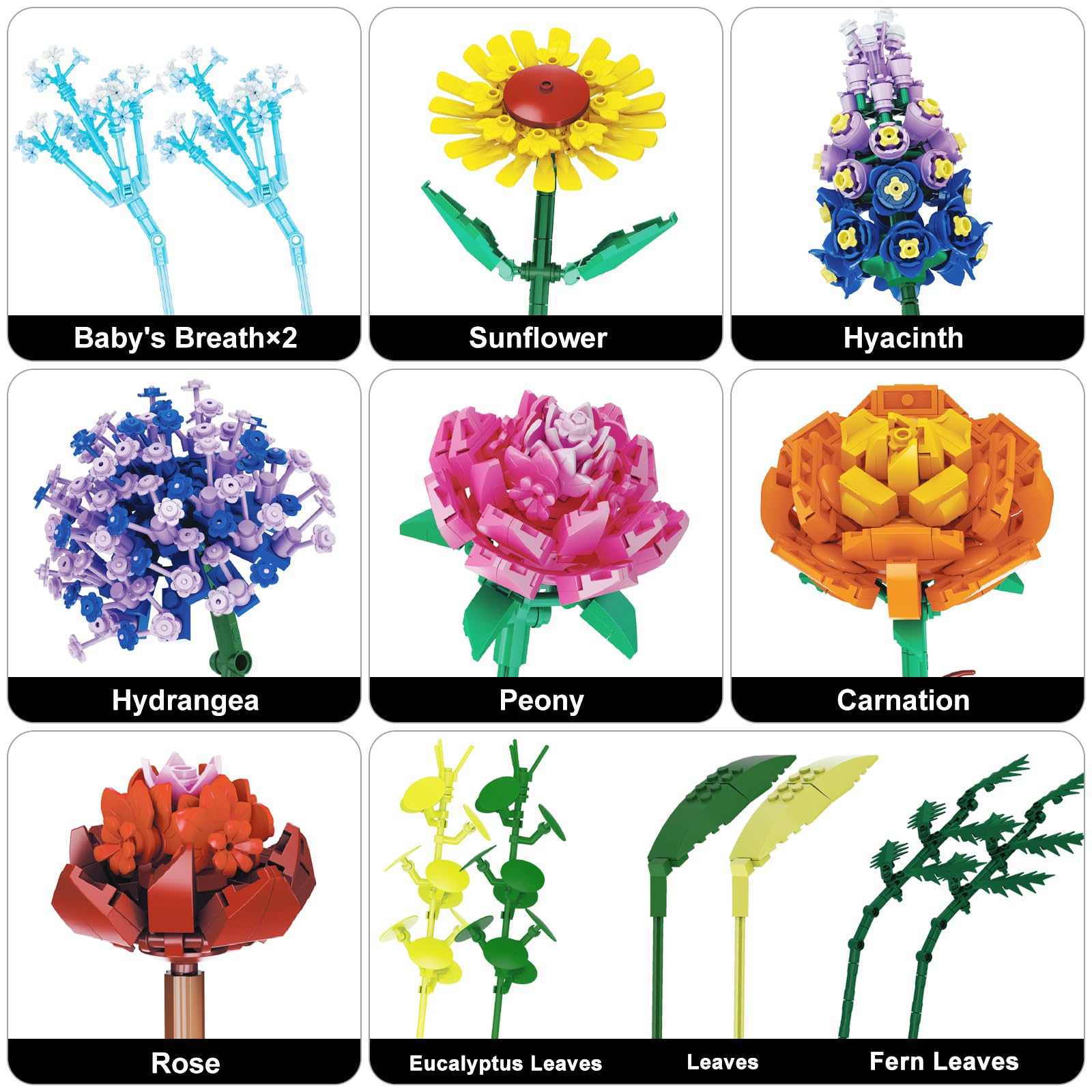 Flowers Bouquet Building Set for Adults, Wildflowers Icon Flowers Botanical Collection Kits Compatible with Lego Flowers, Valentines Flowers Sets