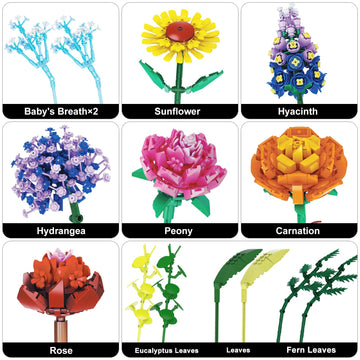 Flowers Bouquet Building Set for Adults, Wildflowers Icon Flowers Botanical Collection Kits Compatible with Lego Flowers, Valentines Flowers Sets