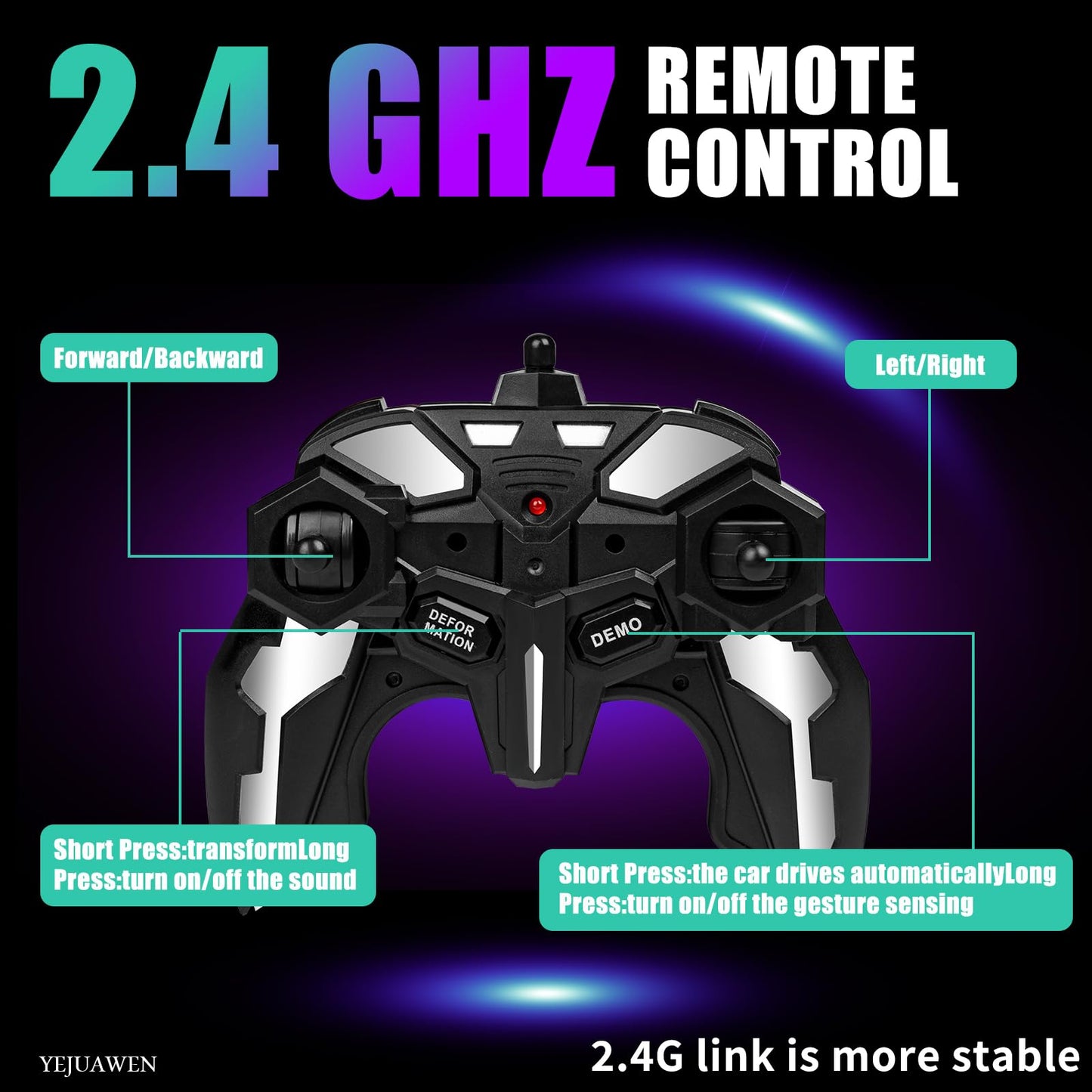 YEJUAWEN Remote Control car Toy, Suitable for Boys and Girls Aged 3-12, 2.4GHz Transforming Robot car Supports Gesture Sensing and 360° Rotation EN02