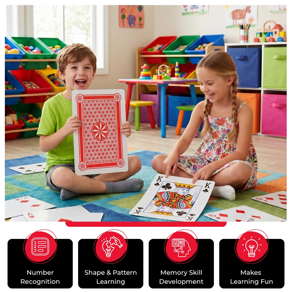 Kangaroo Extra Large Jumbo Size Playing Cards 8 x 11 Inch - Giant Deck of 52 Large Card for Kids & Adults - Fun Educational Card Games for Kids