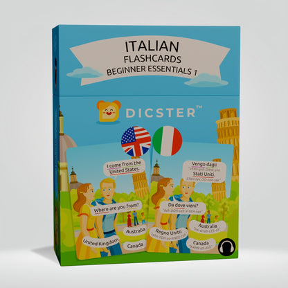 Dicster Italian Language Flashcards - Beginner Essentials 1: 52 Flashcards & 275+ Essential Words & Phrases, Pronunciation Guides, Online Audio