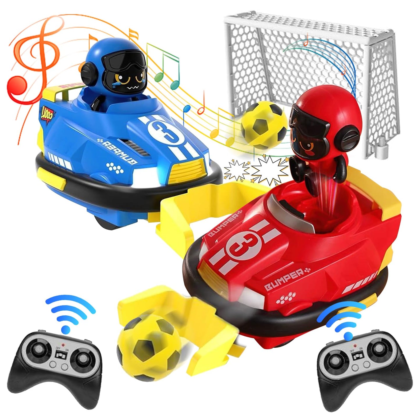 OBEST 2 Pack Remote Control Bumper Cars Toys for Kids, Speed Games, RC Battle Bumpers, Cartoon Cars with Music & Light, Christmas Birthday Gifts