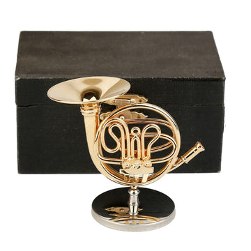Dselvgvu Miniature French Horn with Stand and Case Brass Mini Musical Instrument French Horn Replica Collectible Figurines Dollhouse Accessories Model