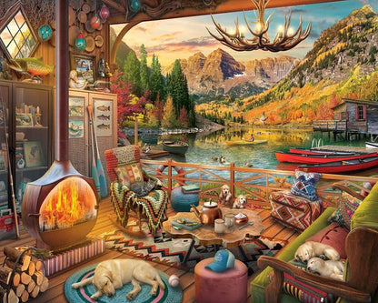 White Mountain 1000 Piece Jigsaw Puzzle Fall Landscape, Lake Bungalow