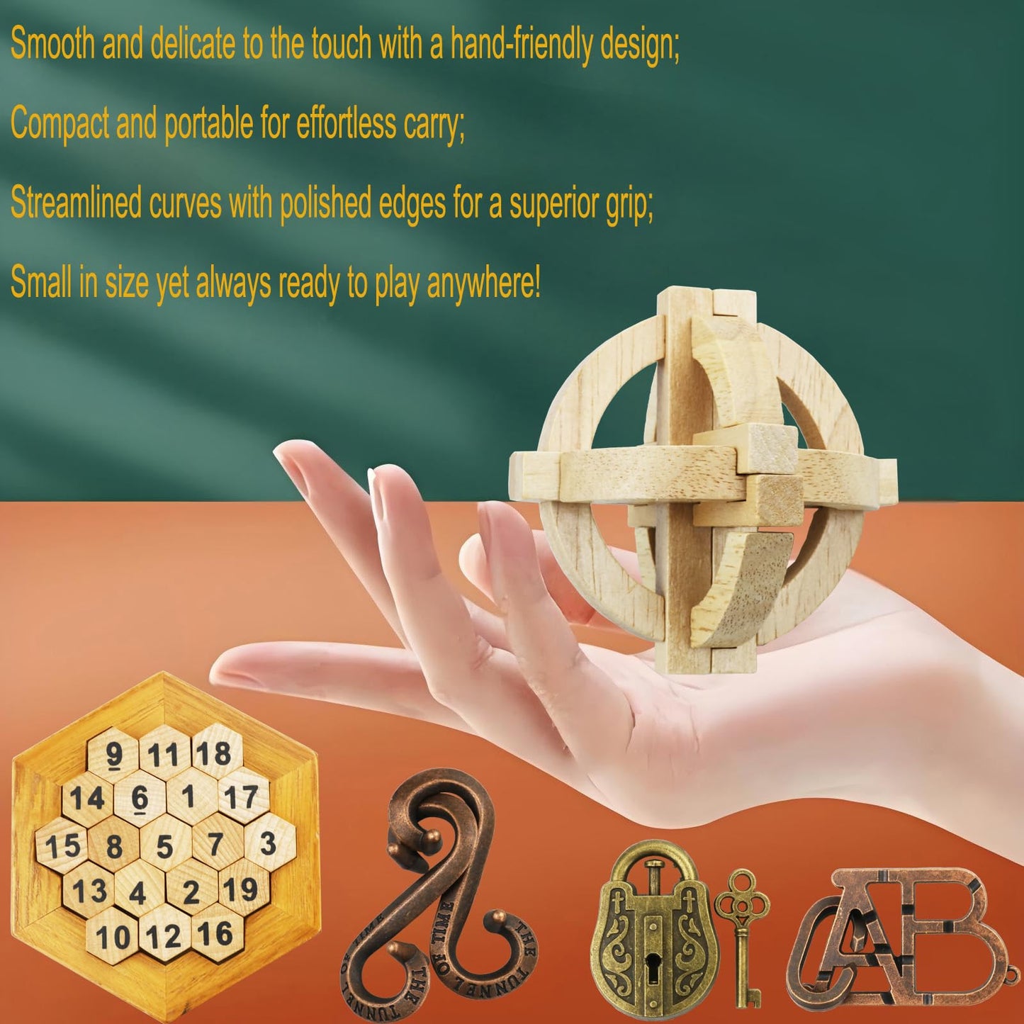 Arlai 12 pcs Wooden Brain Teaser Puzzle and Metal 3D Unlock Interlocking Jigsaw Educational Toy for Kids and Adults Brain Games Durable Easy