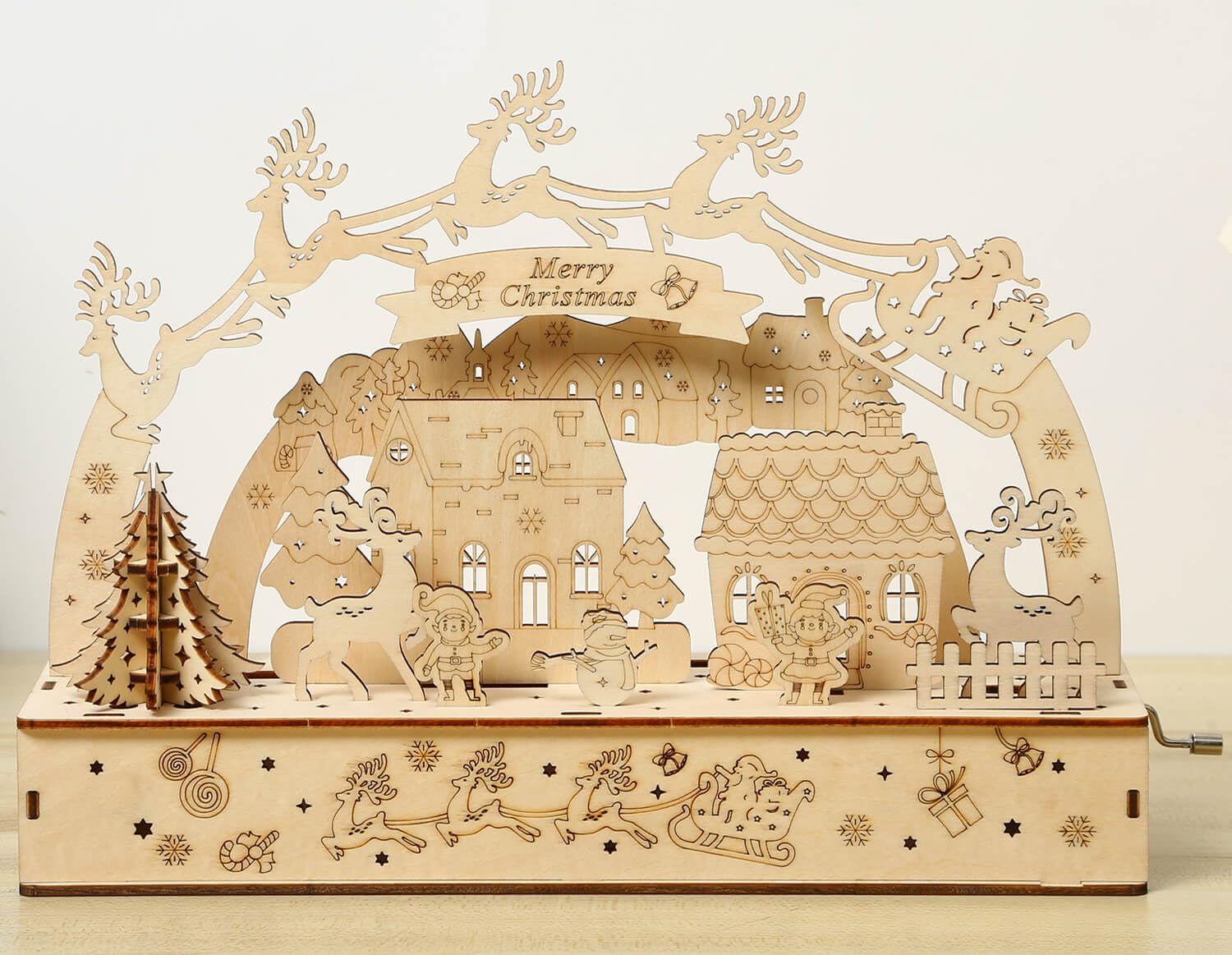 3D Wooden Puzzles for Adults 35pcs LED Light Xmas Theme DIY Wooden Assembly Kit for Teens Home Decor