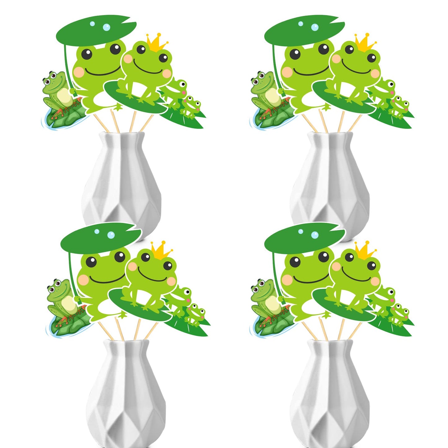 MEFENG 16Pcs Frog Table Centerpieces Sticks - Baby Shower Table Topper - Rainforest Party Decor- Prince Frog Birthday Photo Booth Props - Kids