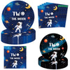 Letromp 40 Pcs Two the Moon Birthday Decorations 2 the Moon Party Paper Plates Napkins for Outer Space/Galaxy Astronaut/Space Man/Robot UFO Theme Baby