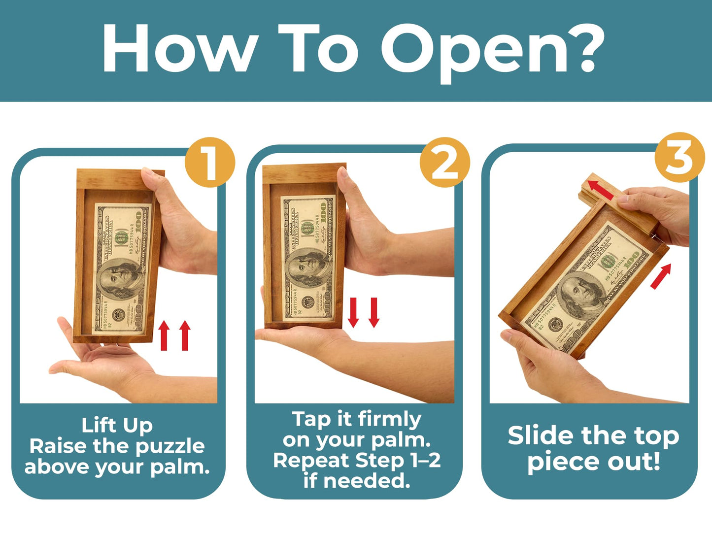 BSIRI Wood ATM Cash Hard Wooden Money Puzzle Box for Cash Gift for Adults Teens Wooden Brain Teaser Boxes with Tricky Holder Difficult Puzzles Lock