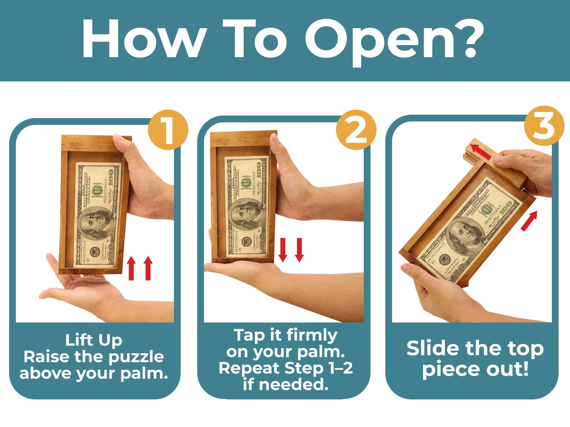 BSIRI Wood ATM Cash Hard Wooden Money Puzzle Box for Cash Gift for Adults Teens Wooden Brain Teaser Boxes with Tricky Holder Difficult Puzzles Lock