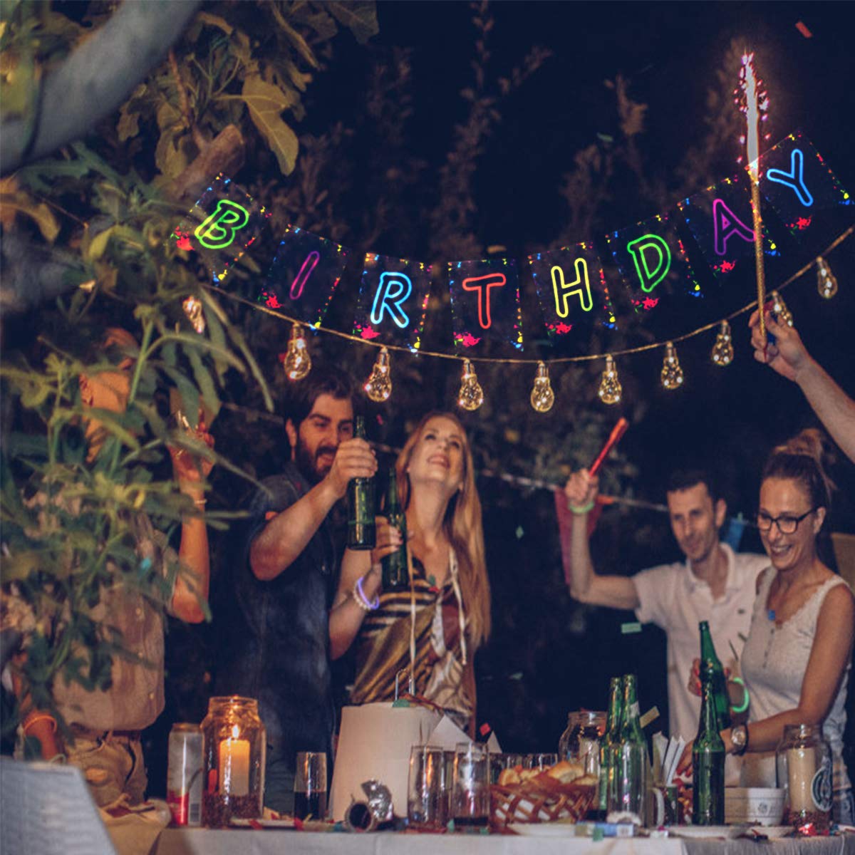 Glow Party Happy Birthday Banner Decoration?Already Assembled?, 80s Birthday Banner Let's Glow Party Decorations, Glow in the Dark Party Supplies