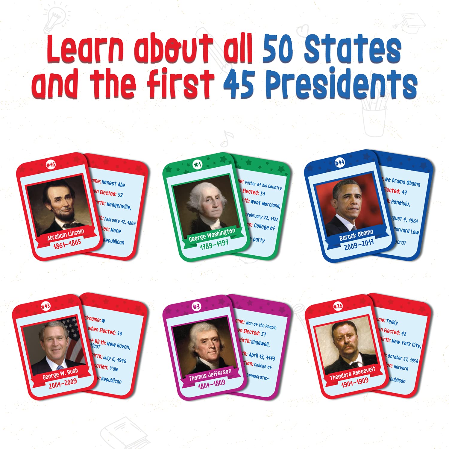 merka Flash Cards USA Set United States Presidents States Symbols Flags Facts Flashcards for Kids Ages 5-10 Picture Cards and Kids Learning Toys